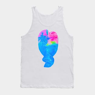 A pastel blue pink Bali face mask cut out Tank Top